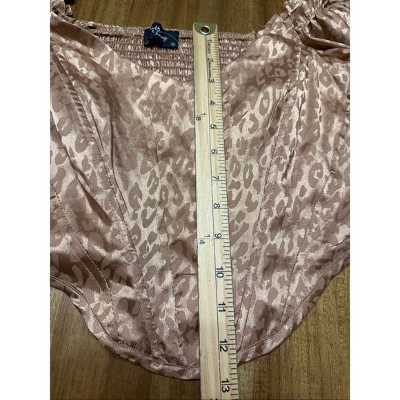 Milk & Honey Satin Corset Top Womens XL Long Sleeve Leopard Print Smocked Blouse - Picture 7 of 7